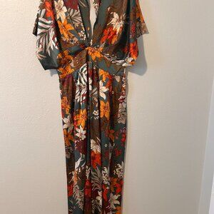 Teal Floral Satin Vacay Dress